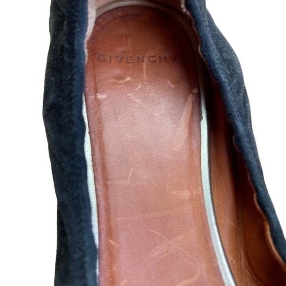 Givenchy Ballet Flats Pointed Cap Toe Gold Slip On Shoes Black Suede Size 40 - Picture 9 of 12
